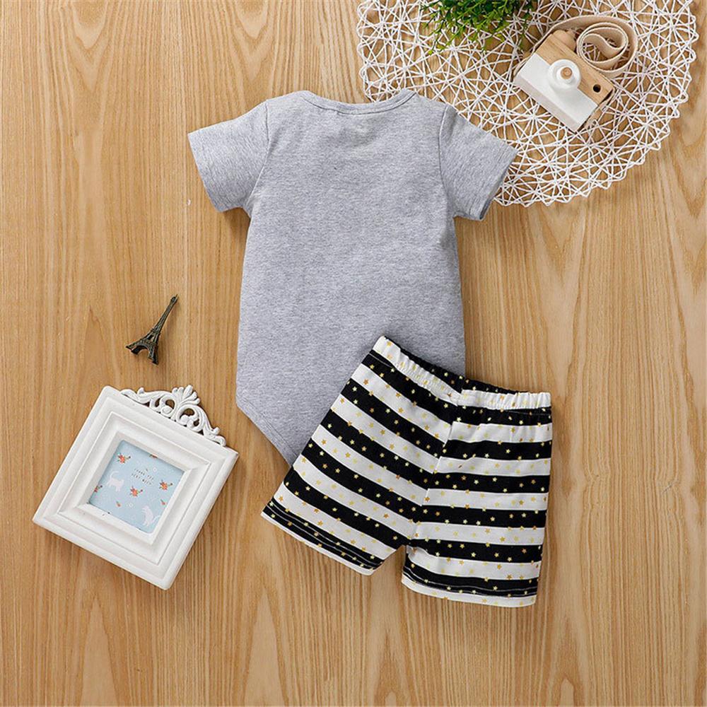 Baby Boys Letter Printed Sleeveless Romper & Striped Shorts baby clothes wholesale distributors