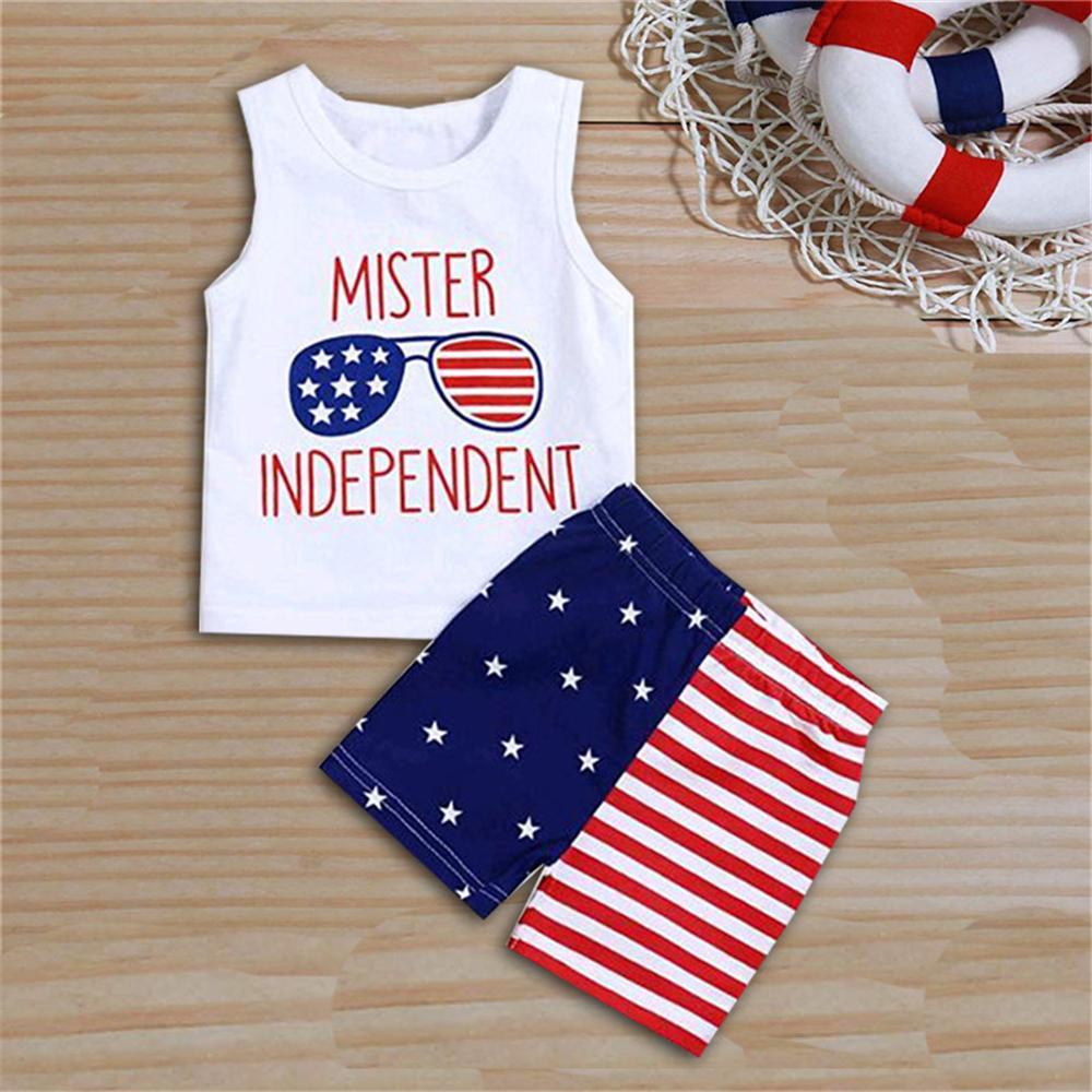 Unisex Letter Printed Sleeveless Striped Star Top & Shorts kids wholesale clothing