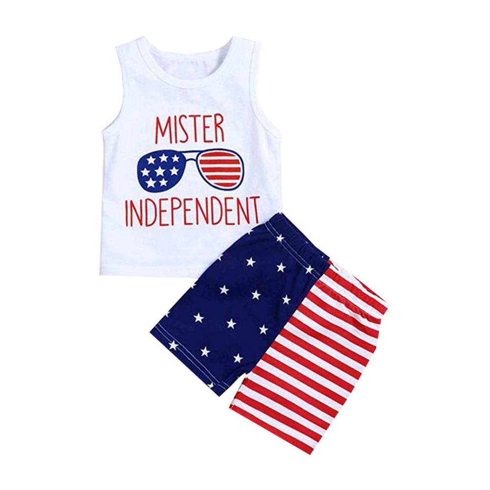 Unisex Letter Printed Sleeveless Striped Star Top & Shorts kids wholesale clothing