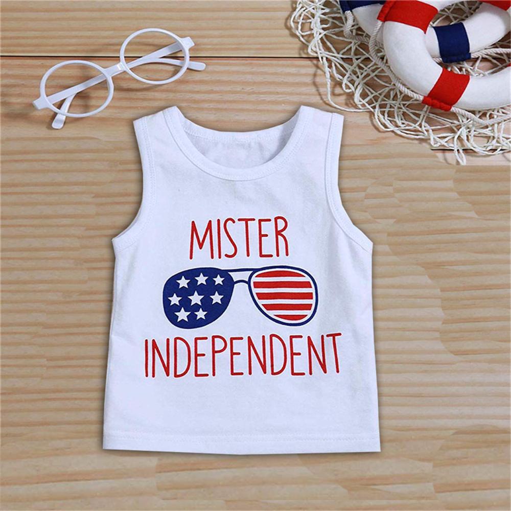 Unisex Letter Printed Sleeveless Striped Star Top & Shorts kids wholesale clothing