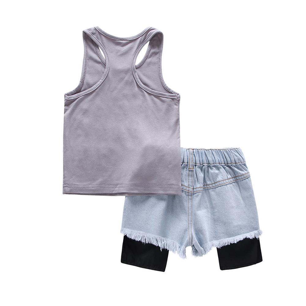 Boys Letter Printed Sleeveless Top & Denim Shorts Boy Boutique Clothing Wholesale