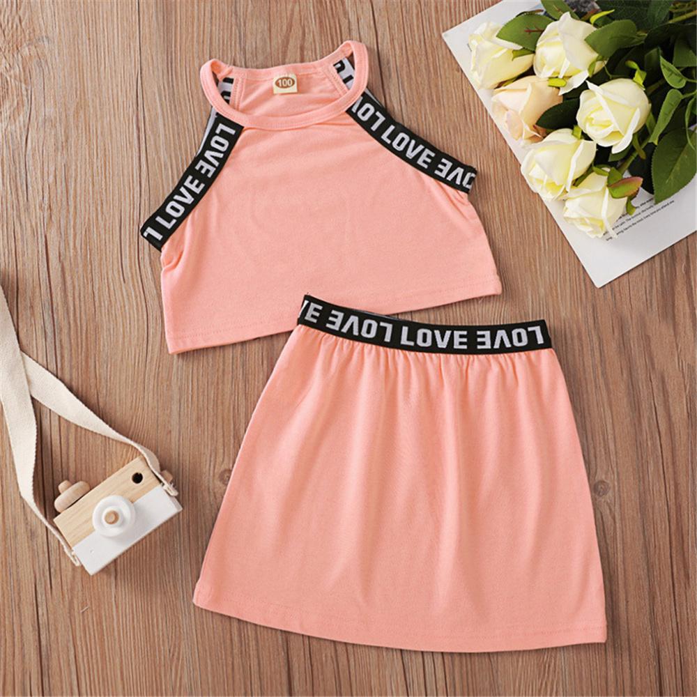 Girls Letter Printed Sleeveless Top & Skirt children wholesale clothing