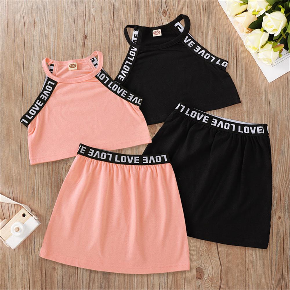 Girls Letter Printed Sleeveless Top & Skirt children wholesale clothing