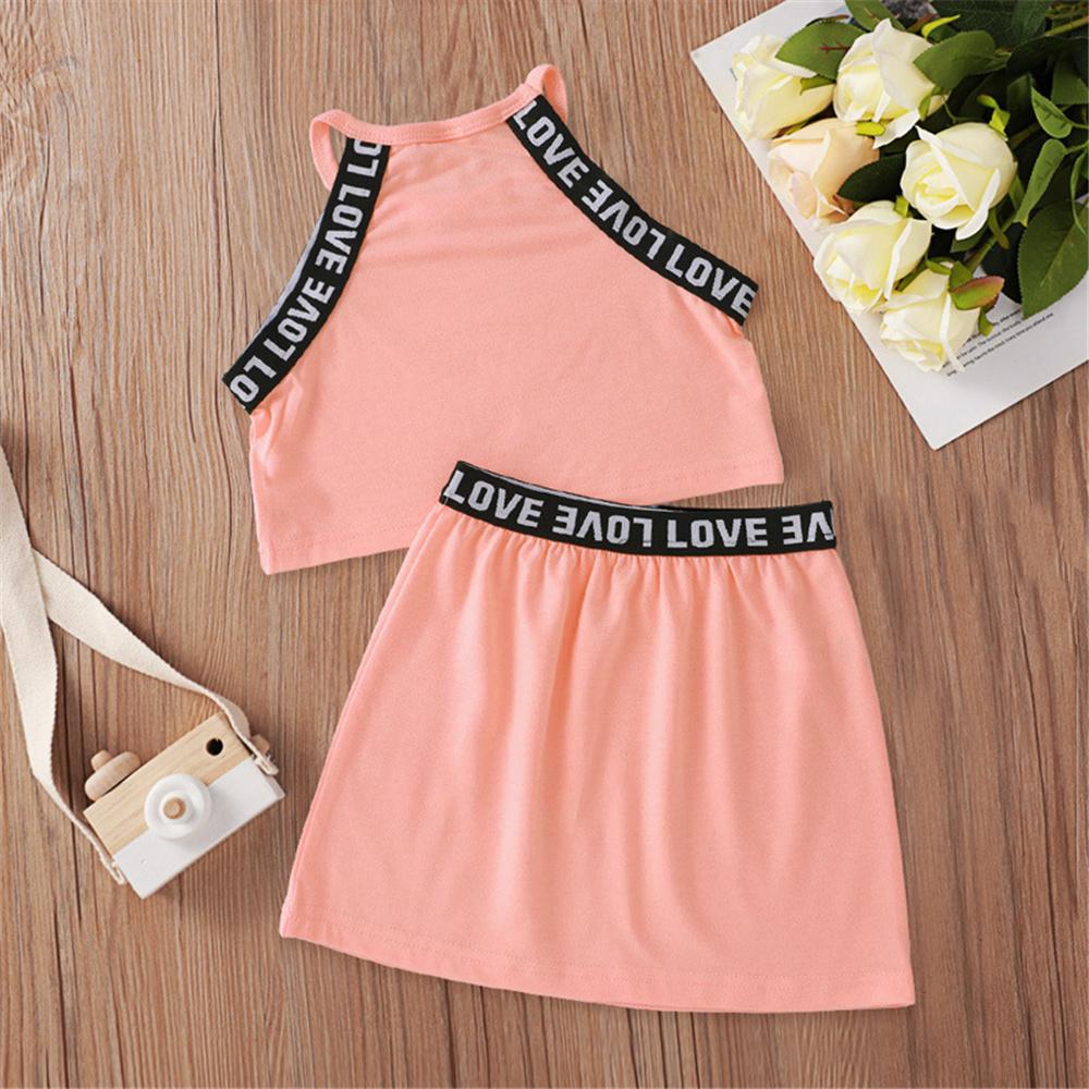 Girls Letter Printed Sleeveless Top & Skirt children wholesale clothing