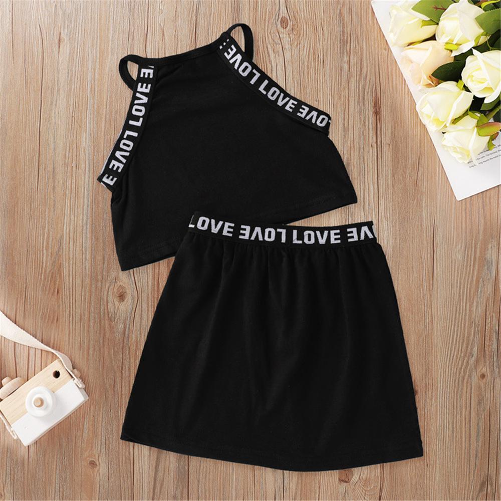 Girls Letter Printed Sleeveless Top & Skirt children wholesale clothing