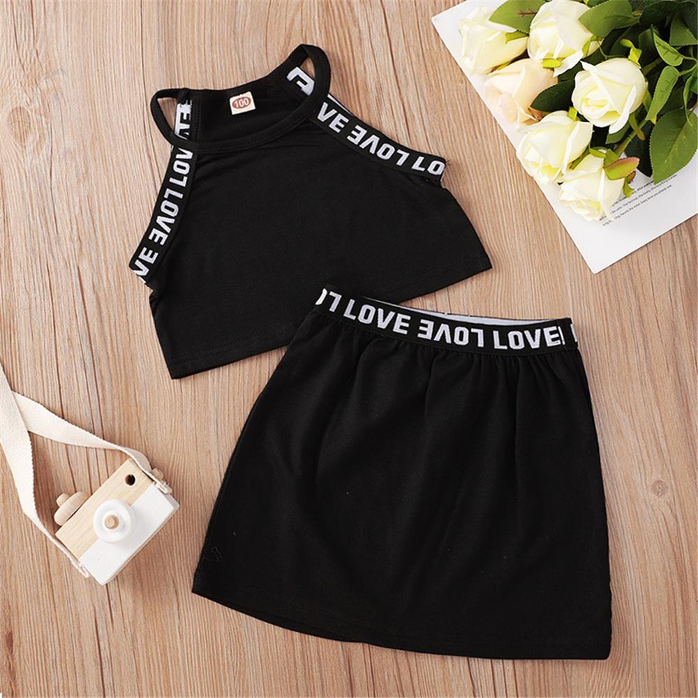 Girls Letter Printed Sleeveless Top & Skirt children wholesale clothing