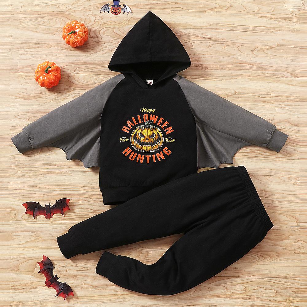 Boys Letter Pumpkin Printed Long Sleeve Hooded Top & Pants wholesale childrens clothing