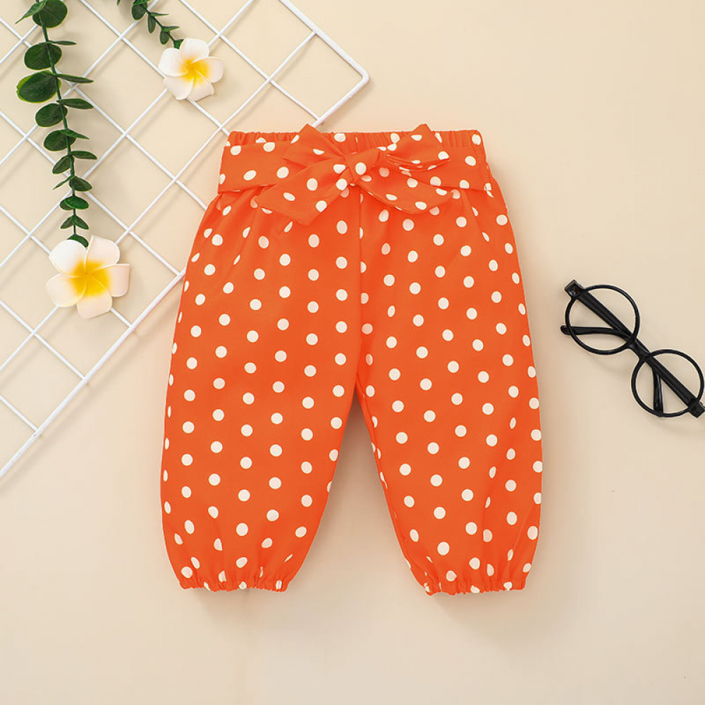 Baby Girls Letter Pumpkin Printed Romper & Polka Dot Pants & Headband baby wholesale clothing