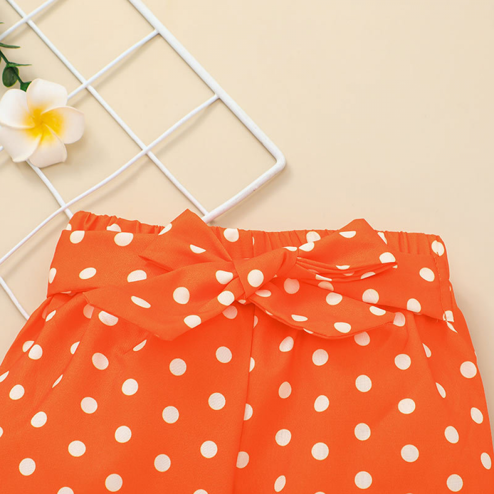 Baby Girls Letter Pumpkin Printed Romper & Polka Dot Pants & Headband baby wholesale clothing