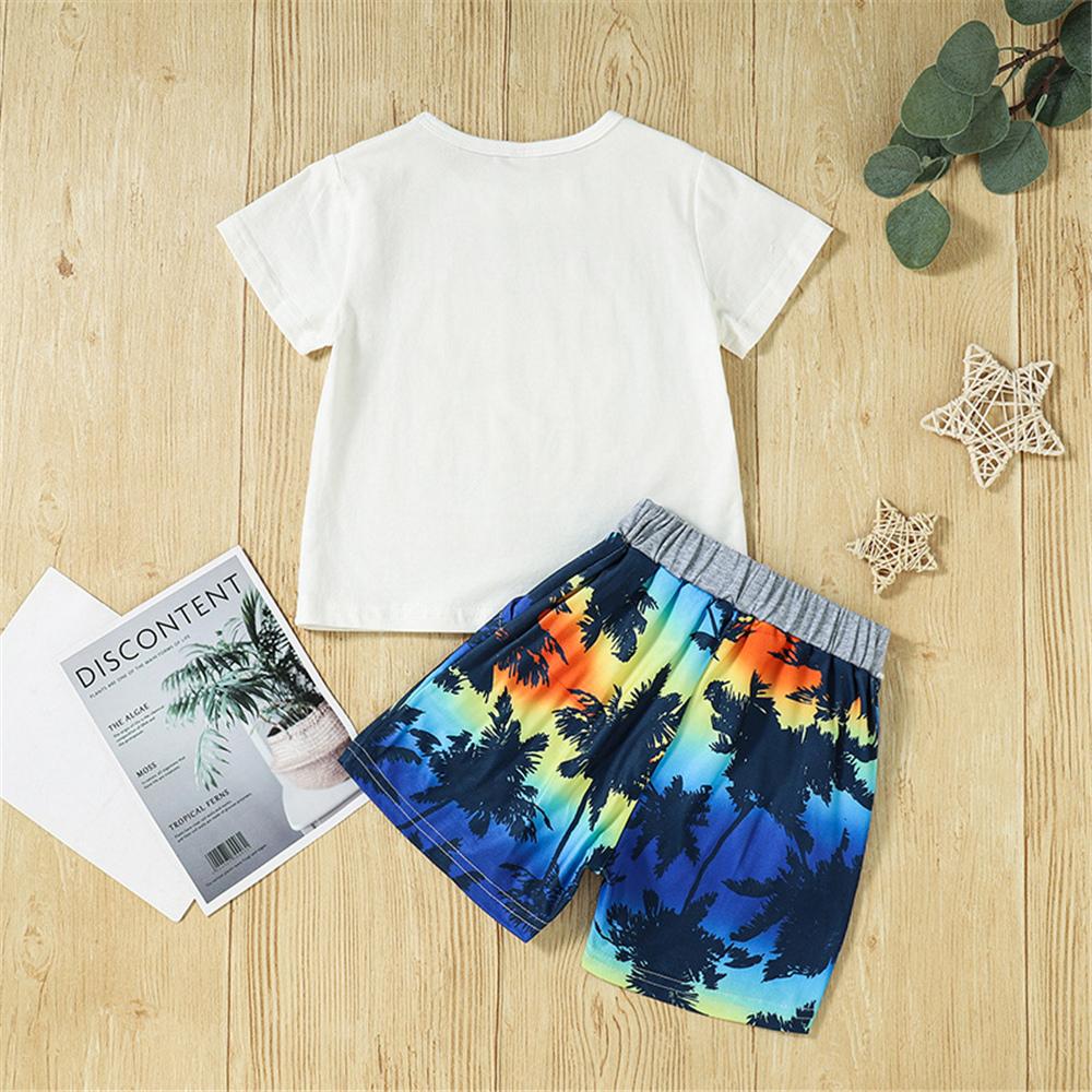 Boys Letter Shark Printed Short Sleeve Top & Shorts childrens wholesale clothing