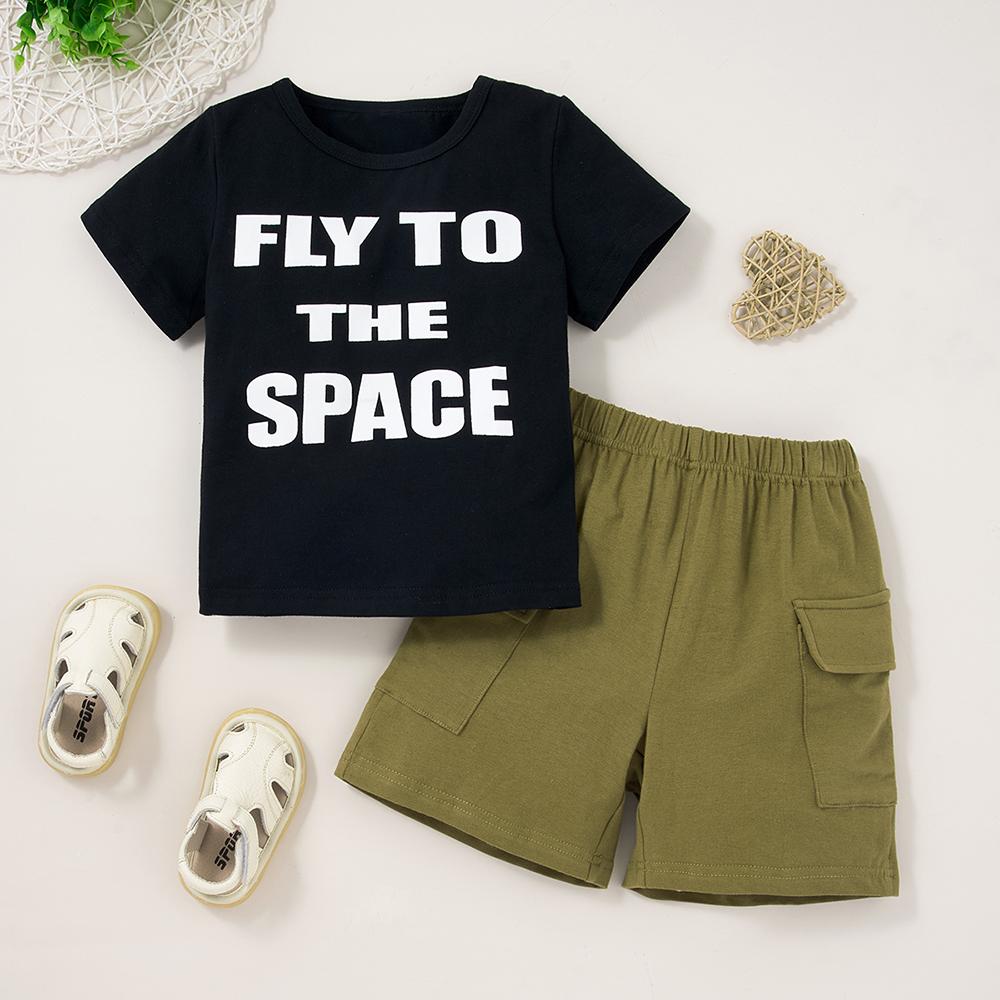 Boys Letter Short Sleeve Casual Top & Shorts childrens wholesale clothing