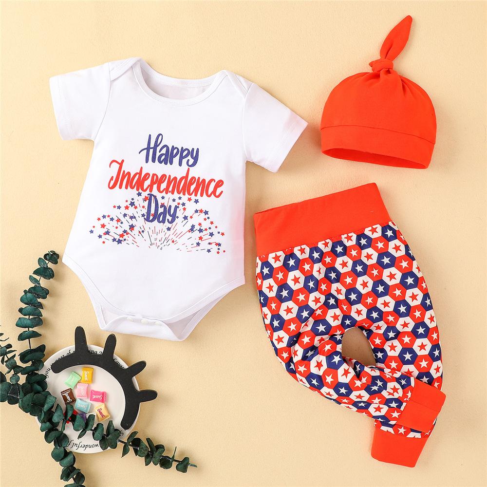 Baby Unisex Letter Star Printed Short Sleeve Romper & Pants & Hat baby clothes wholesale usa