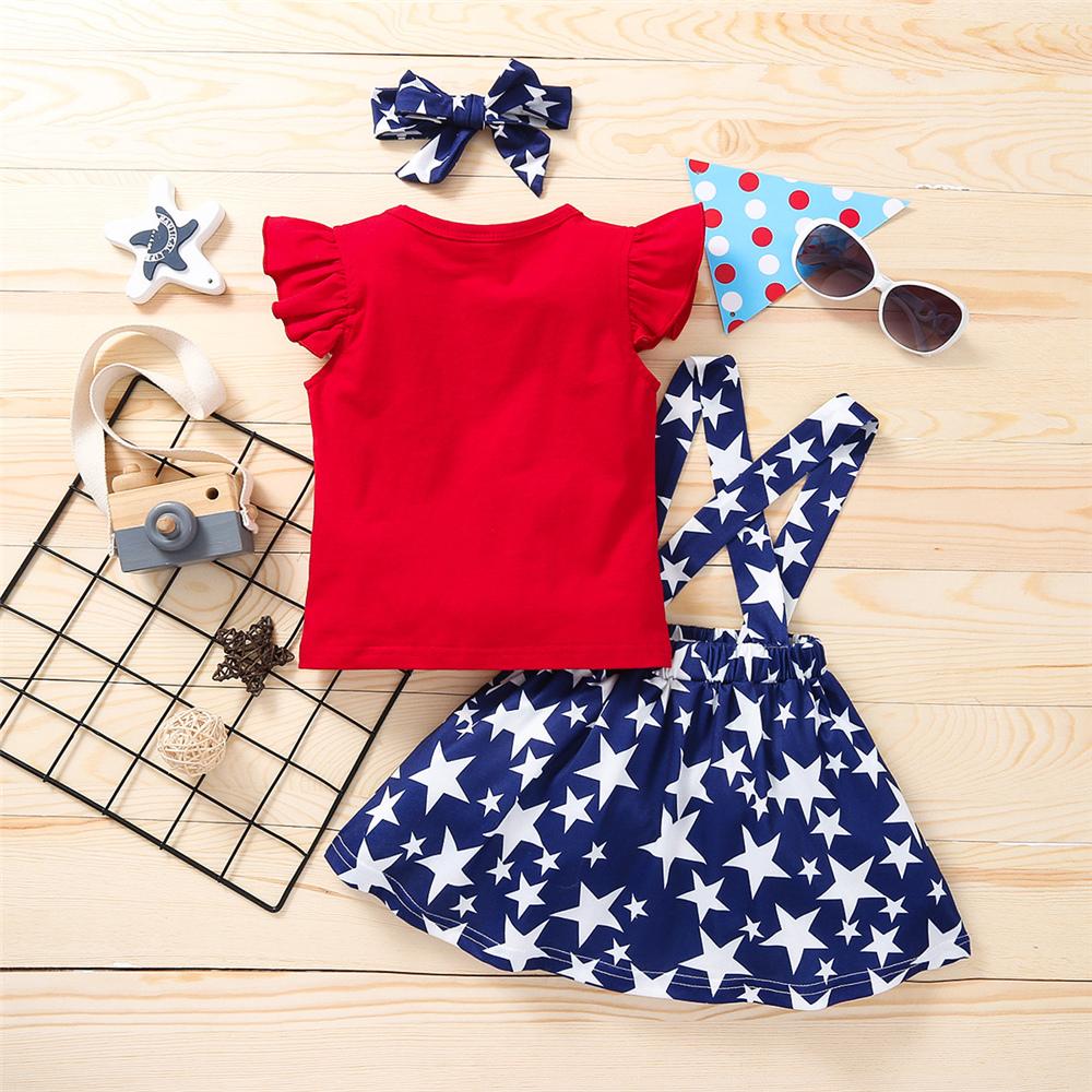 Girls Letter Star Printed Sleeveless Top & Suspender Skirt & Headband childrens wholesale clothing