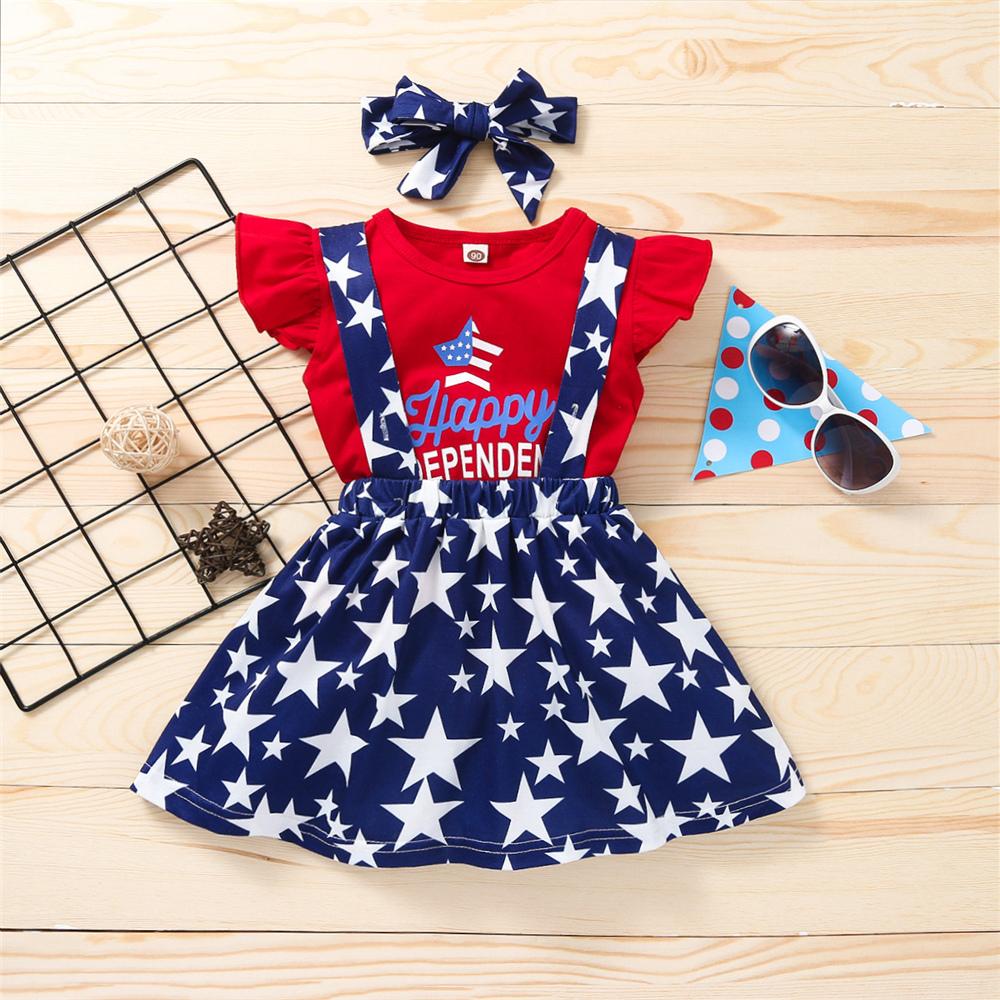 Girls Letter Star Printed Sleeveless Top & Suspender Skirt & Headband childrens wholesale clothing