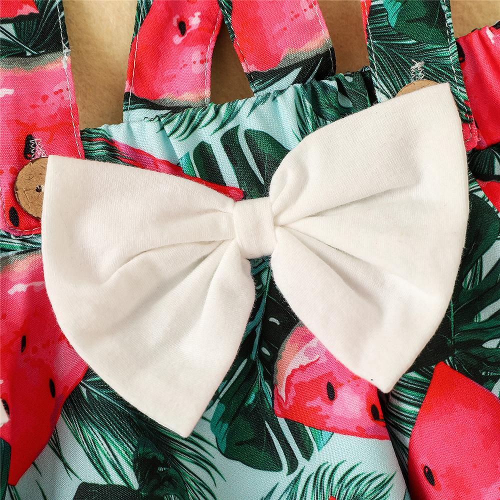 Girls Letter Watermelon Printed Short Sleeve Top & Suspender Skirt & Headband wholesale kids clothing