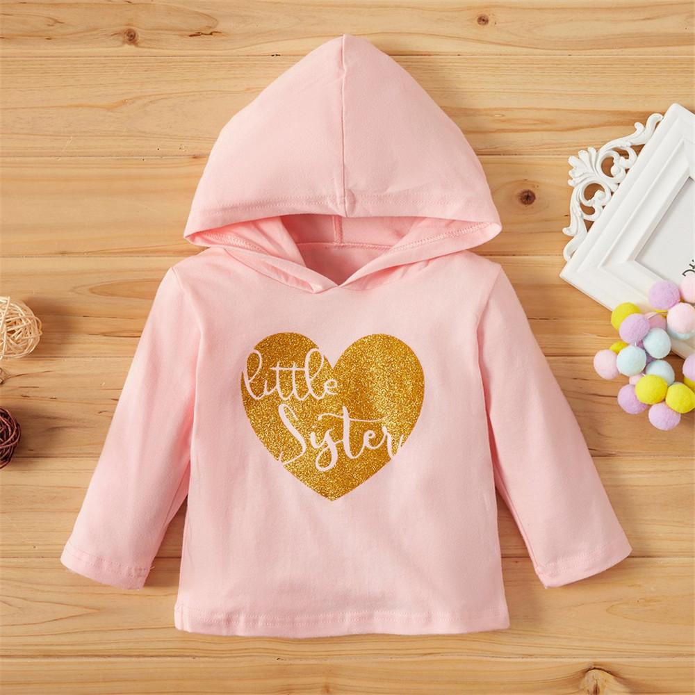 Baby Girls Letters Long Sleeve Hooded Tops