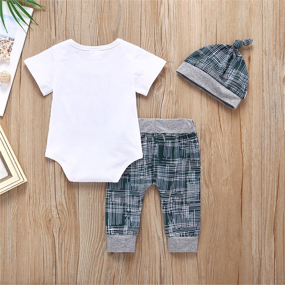 Baby Little Man Printed Short Sleeve Romper & Pants & Hat Baby Boutique Clothing Wholesale