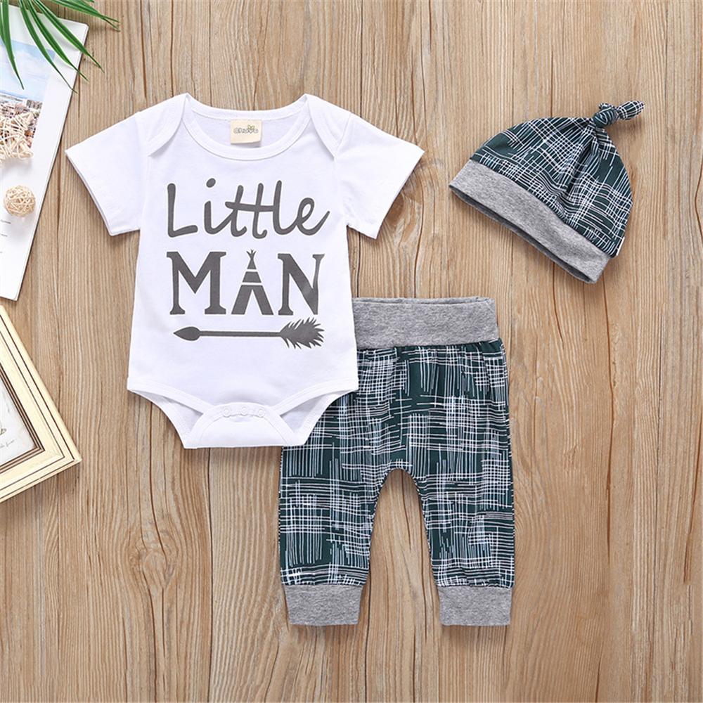 Baby Little Man Printed Short Sleeve Romper & Pants & Hat Baby Boutique Clothing Wholesale