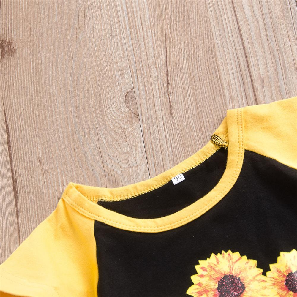 Girls Live In The Sunshine Sunflower Printed Short Sleeve Top & Denim Shorts Girl Wholesale