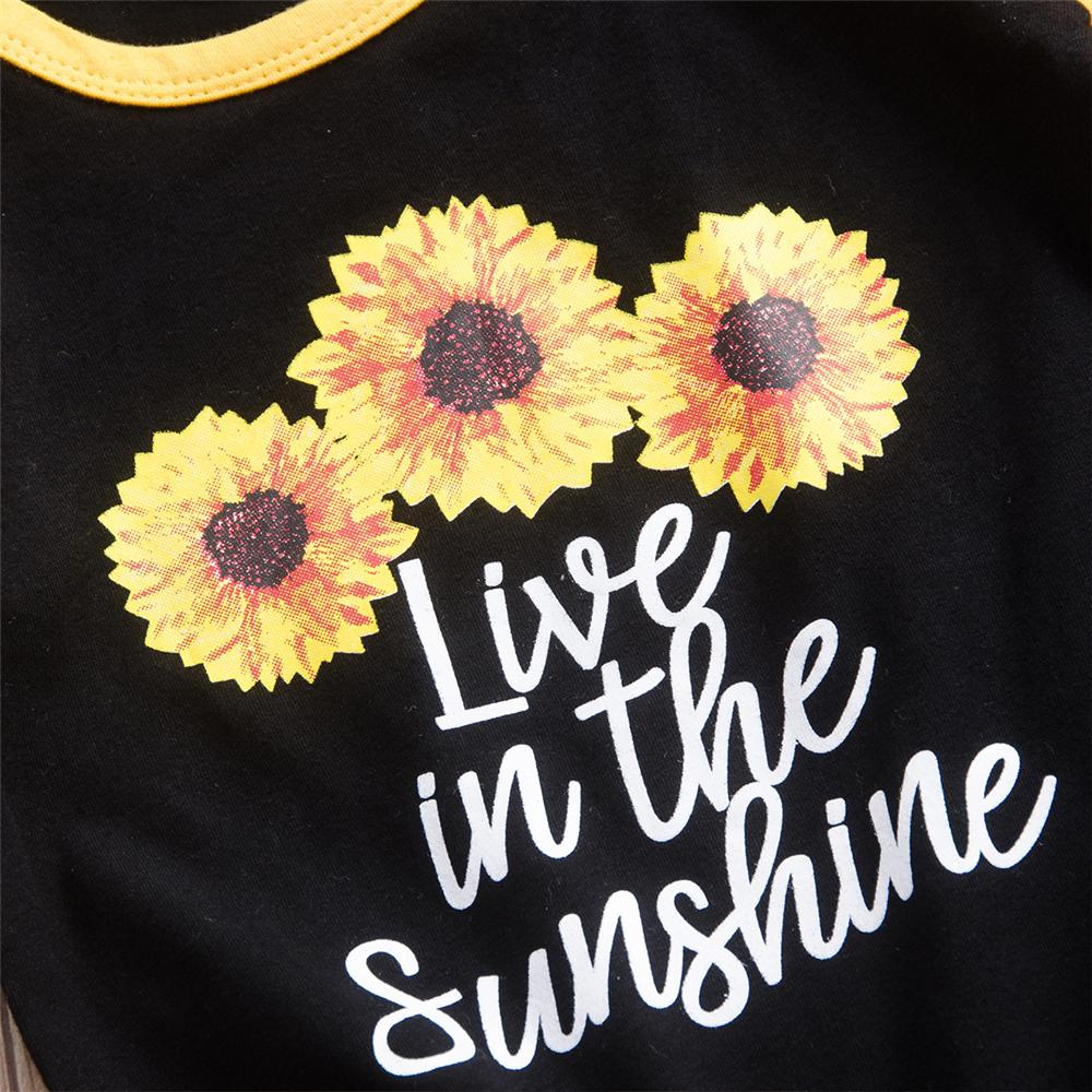 Girls Live In The Sunshine Sunflower Printed Short Sleeve Top & Denim Shorts Girl Wholesale
