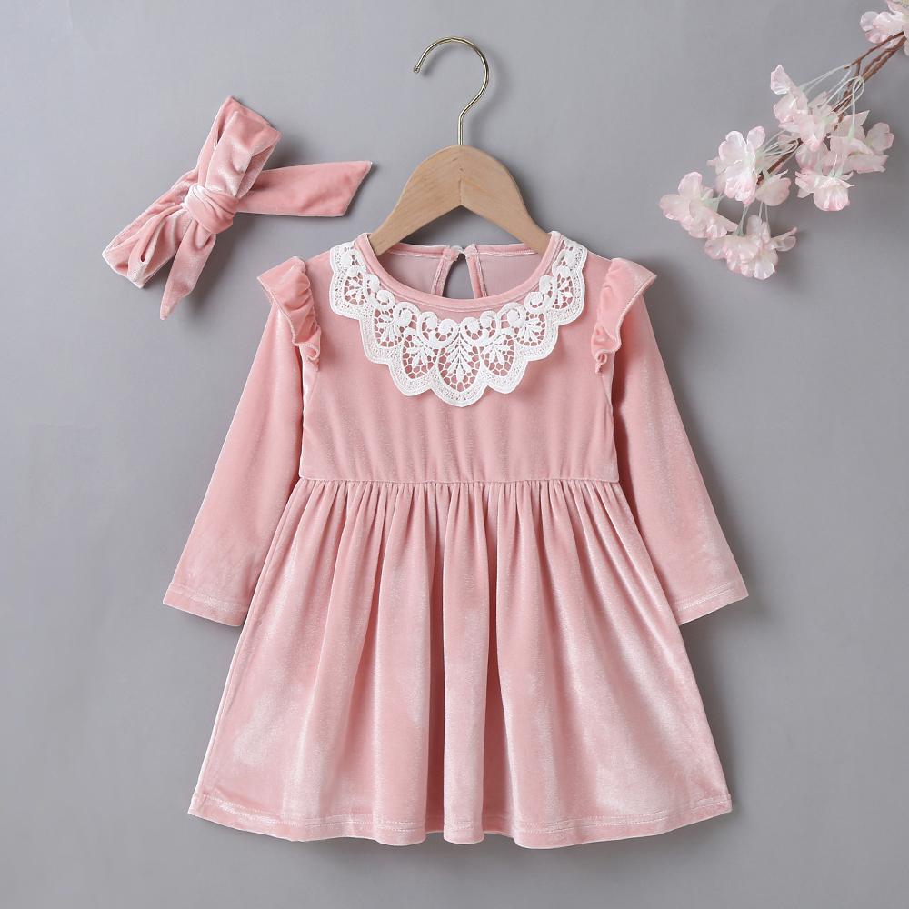 Baby Girls Long-sleeve Casual Dress & Headband wholesale little girl clothing