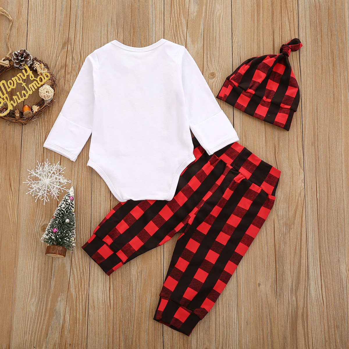 Baby Boys Long SLeeve Letter Plaid Cartoon Printed Romper & Pants & Hat Wholesale Baby Clothes
