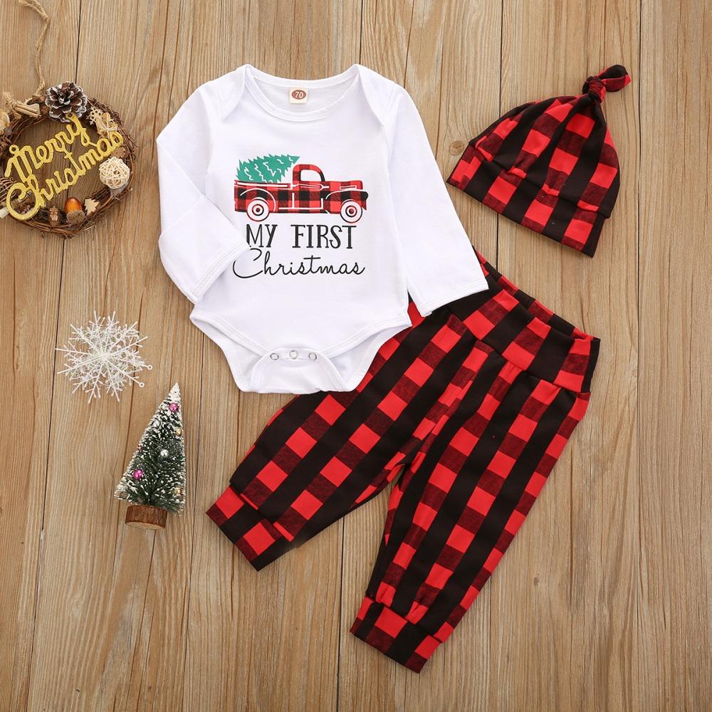 Baby Boys Long SLeeve Letter Plaid Cartoon Printed Romper & Pants & Hat Wholesale Baby Clothes