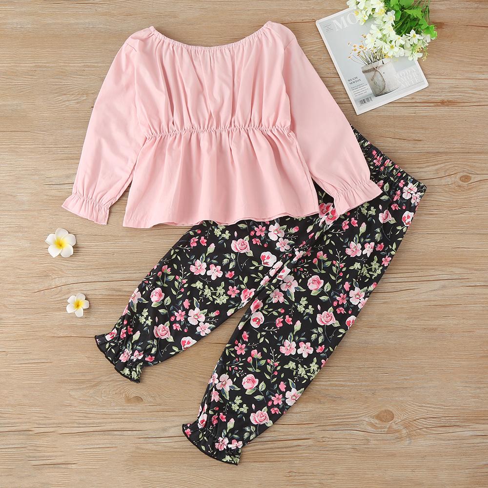 Girls Long Sleeve Bow Top & Floral Pants kids wholesale clothing