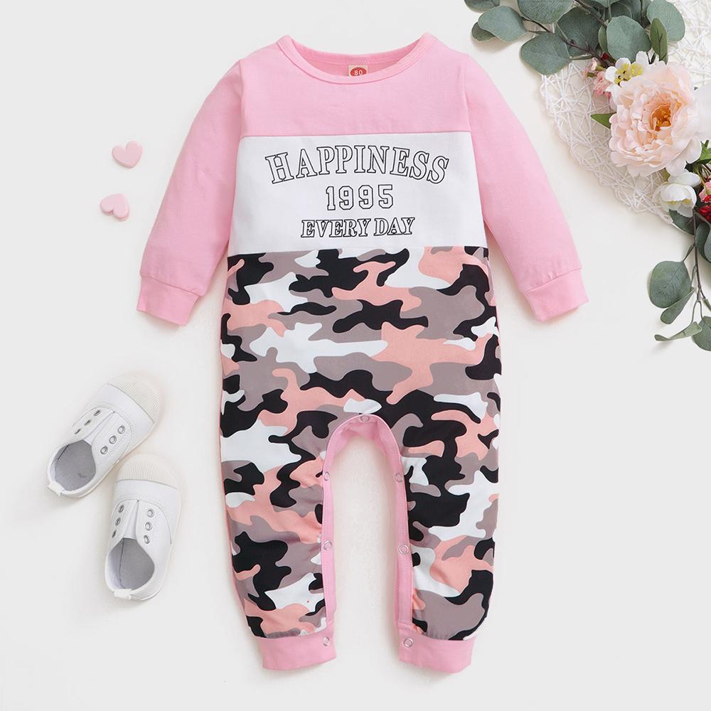 Baby Long Sleeve Camouflage Letter Romper baby wholesale clothing