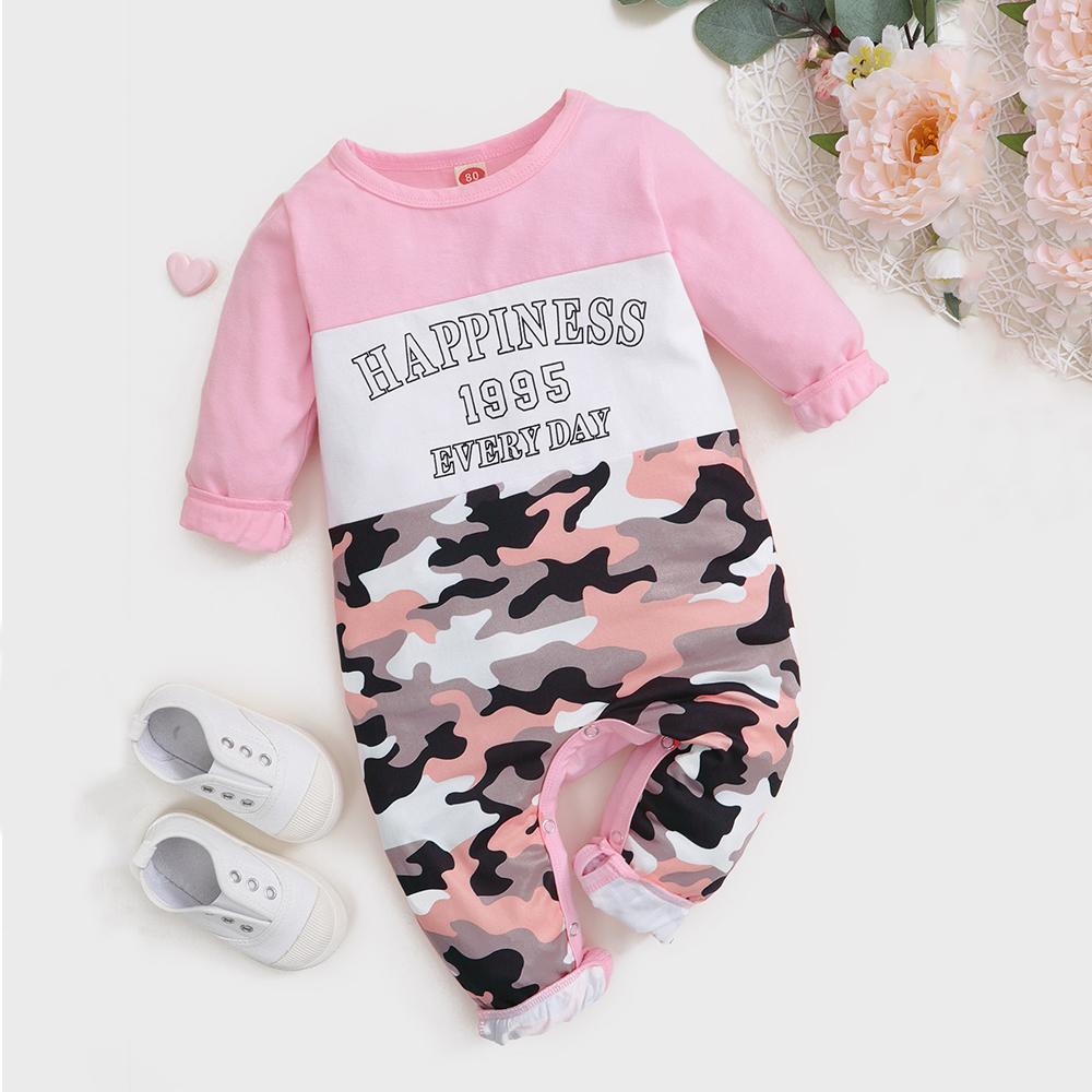 Baby Long Sleeve Camouflage Letter Romper baby wholesale clothing