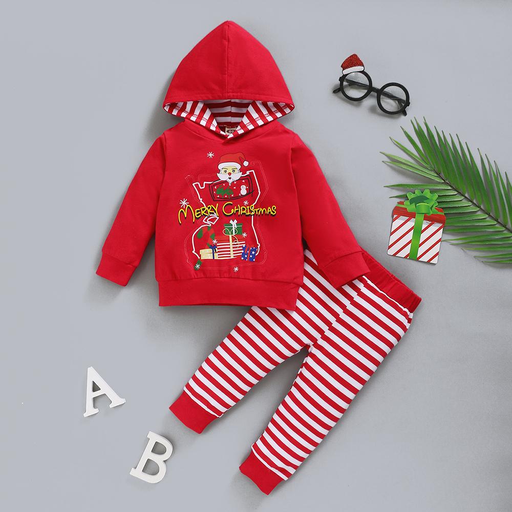 Baby Boys Long Sleeve Cartoon Christmas Hooded Top & Pants Wholesale Baby Clothes