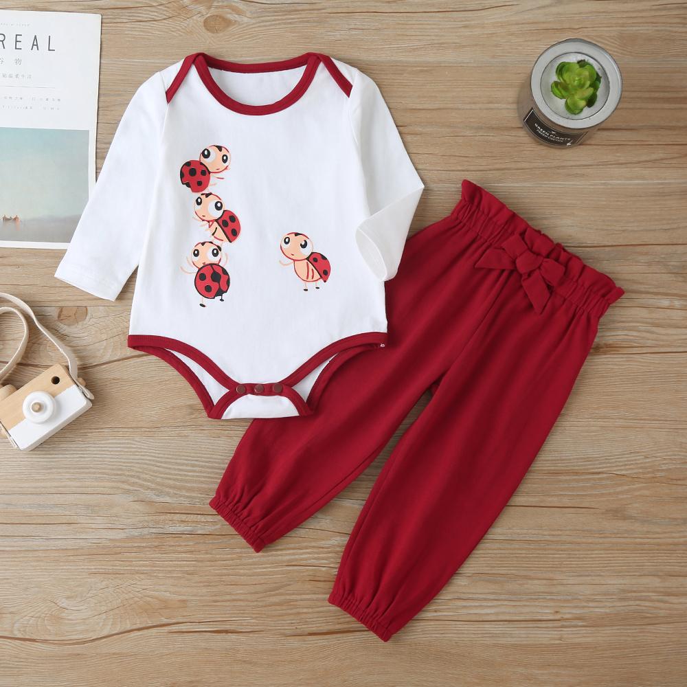 Baby Girls Long Sleeve Cartoon Ladybug Romper & Pants Baby Wholesale Clothes