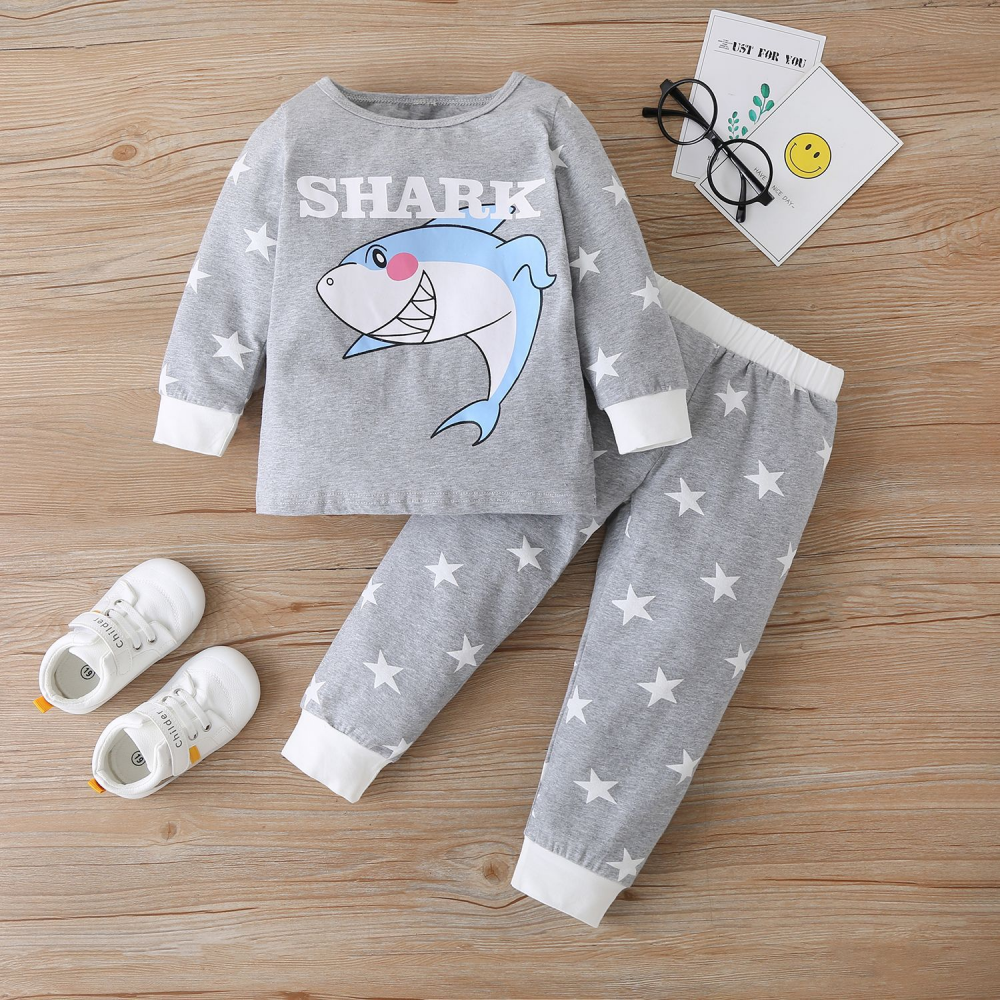 Boys Long Sleeve Cartoon Letter Animal Top & Pants wholesale kids clothes