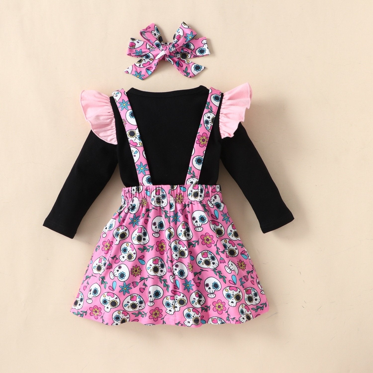 Baby Girls Long Sleeve Cartoon Letter Prined Romper & Skirt & Headband Wholesale Baby Clothes