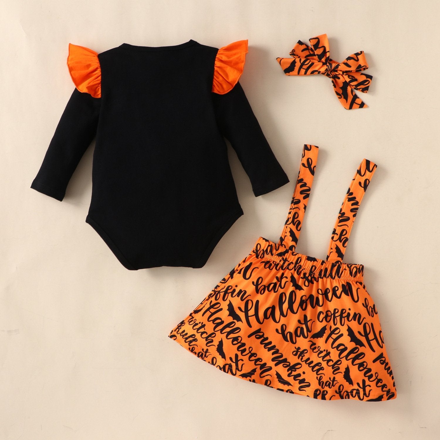 Baby Girls Long Sleeve Cartoon Letter Prined Romper & Skirt & Headband Wholesale Baby Clothes