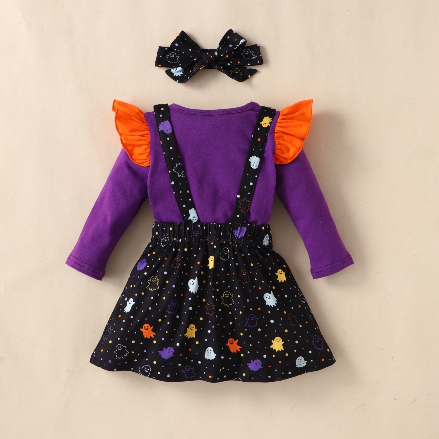 Baby Girls Long Sleeve Cartoon Letter Prined Romper & Skirt & Headband Wholesale Baby Clothes