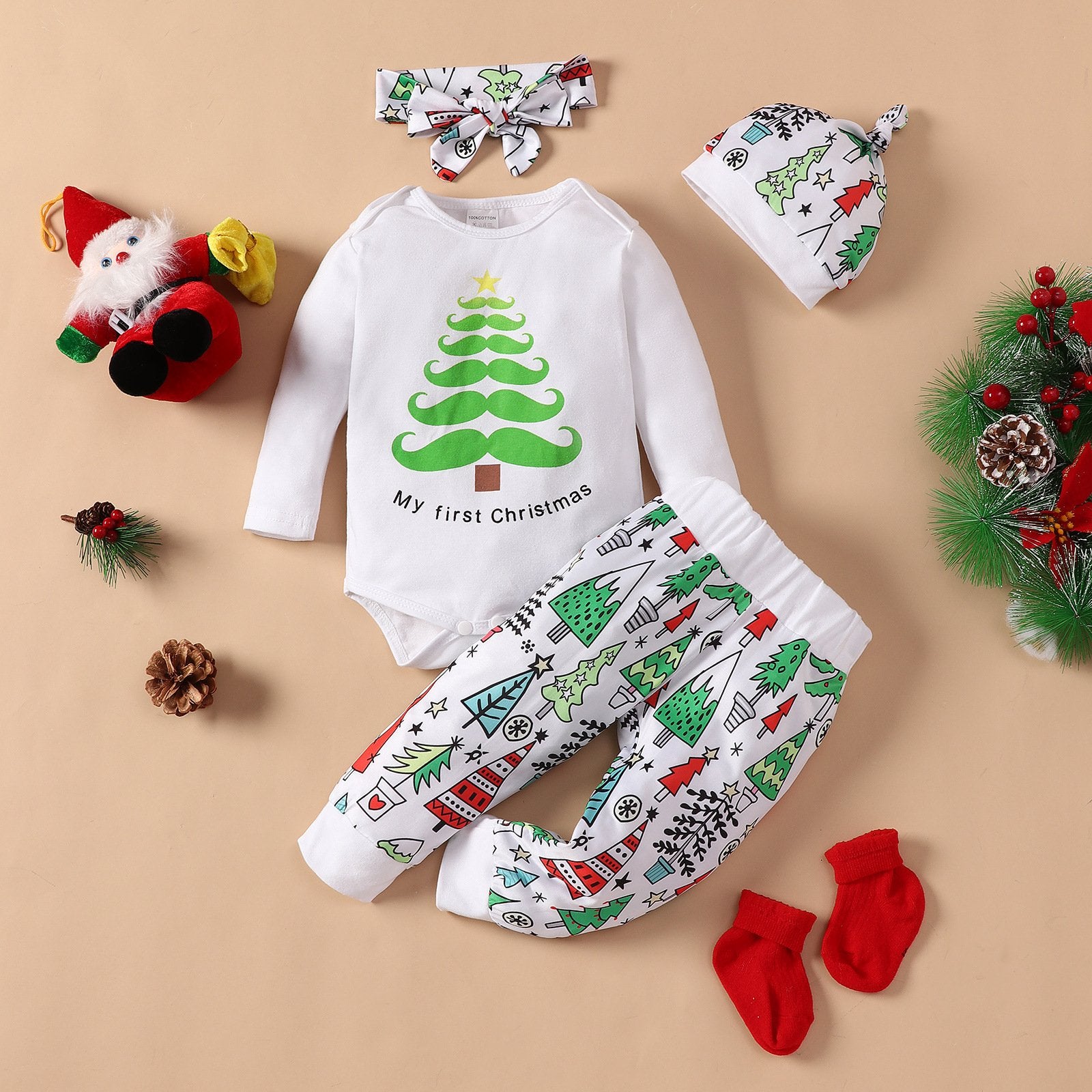 Baby Long Sleeve Cartoon Letter Romper & Pants & Headband &Hat Wholesale Baby Clothes