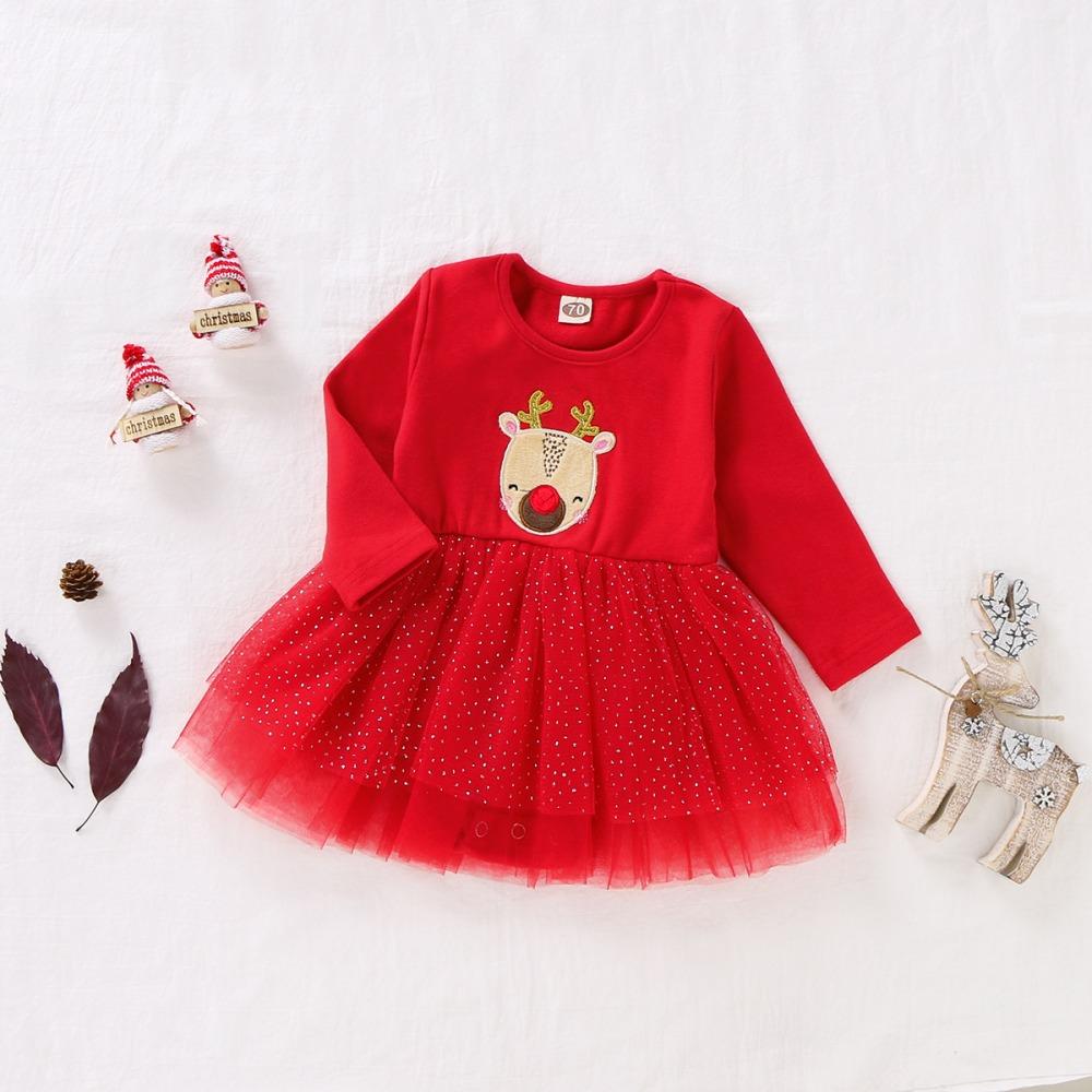 Girls Long Sleeve Cartoon Mesh Christmas Dress children wholesale clothing