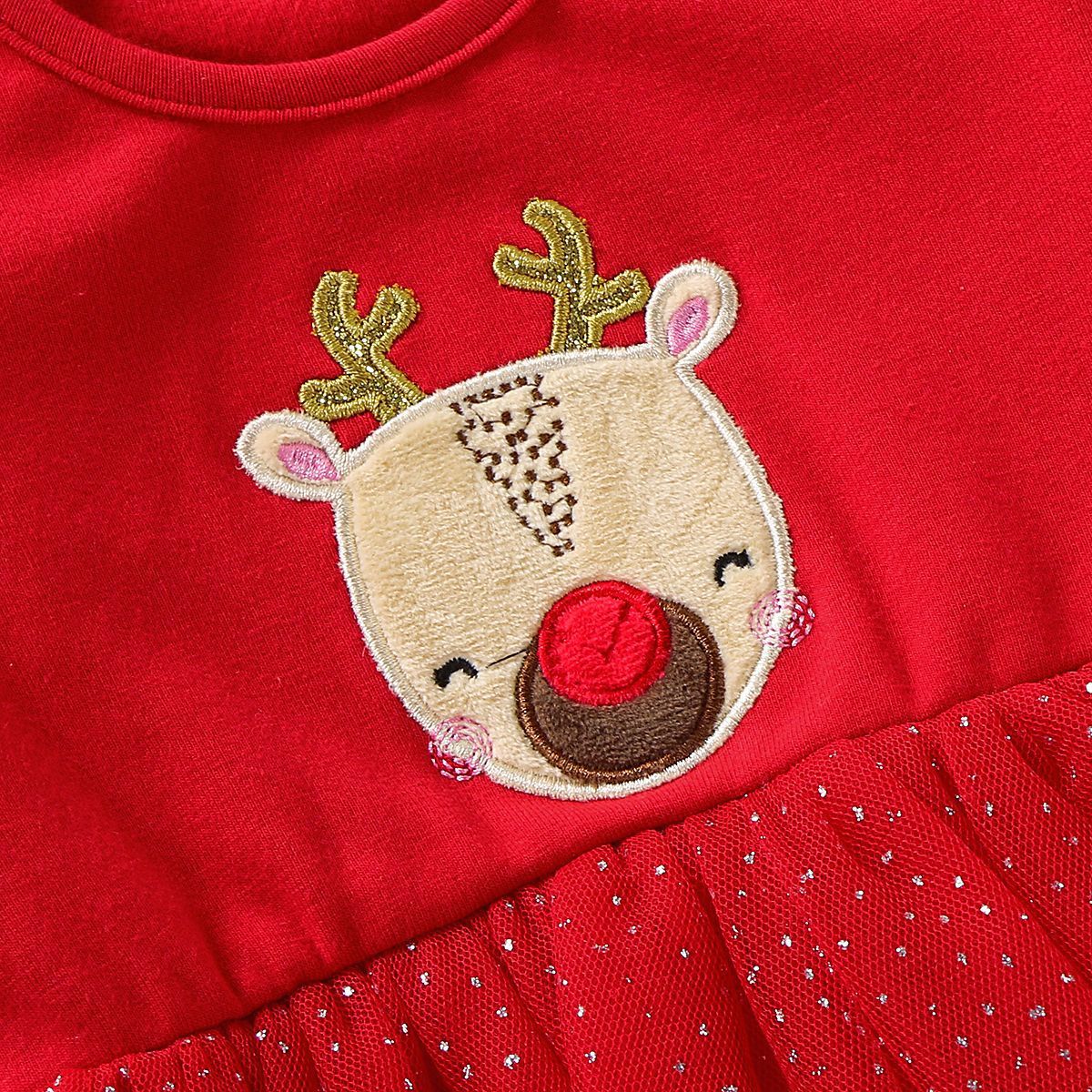 Girls Long Sleeve Cartoon Mesh Christmas Dress children wholesale clothing