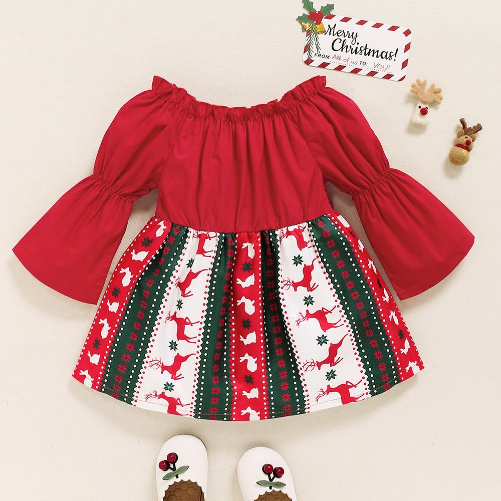 Baby Girls Long Sleeve Cartoon Printed Christmas Dress baby clothing wholesale suppliers