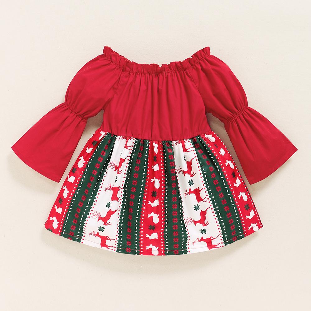 Baby Girls Long Sleeve Cartoon Printed Christmas Dress baby clothing wholesale suppliers