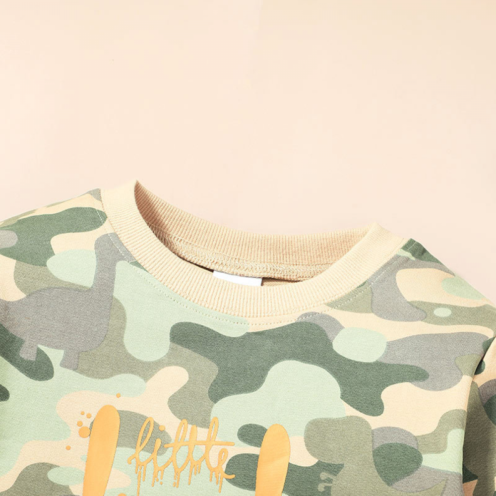 Boys Long Sleeve Cartoon Printed Letter Camouflage Top wholesale childrens clothing