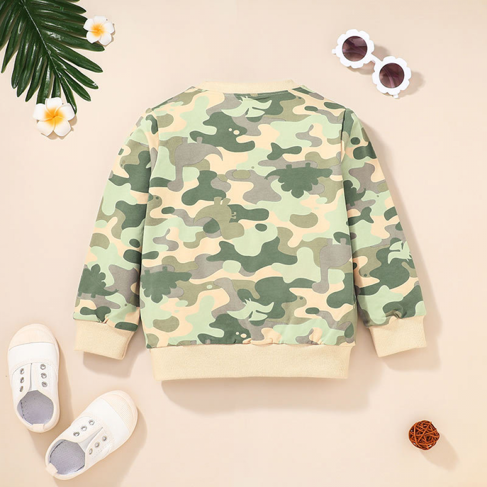 Boys Long Sleeve Cartoon Printed Letter Camouflage Top wholesale childrens clothing