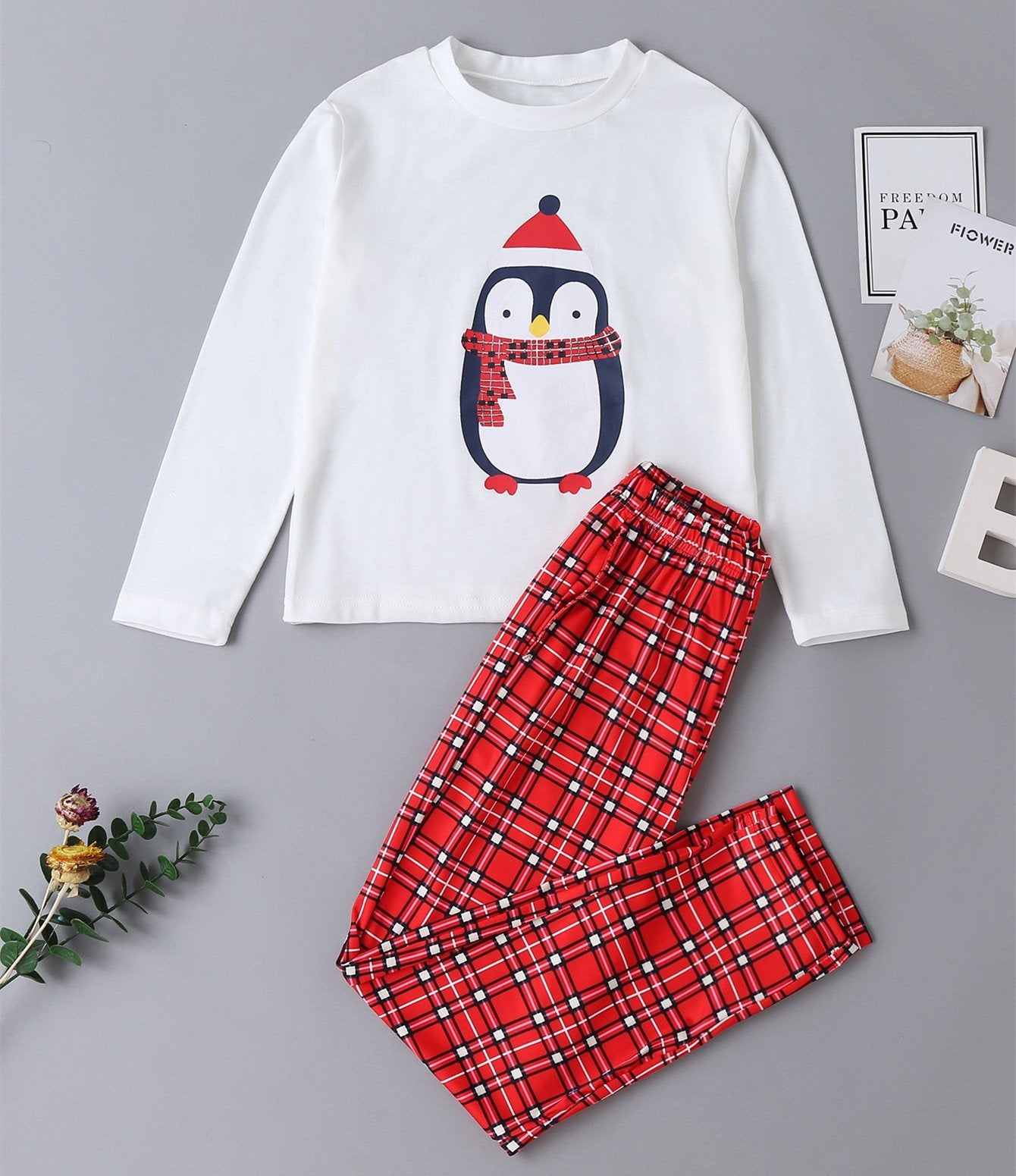 Girls Long Sleeve Cartoon Printed Long Sleeve Top & Plaid Pants Wholesale Kids Clothing Suppliers