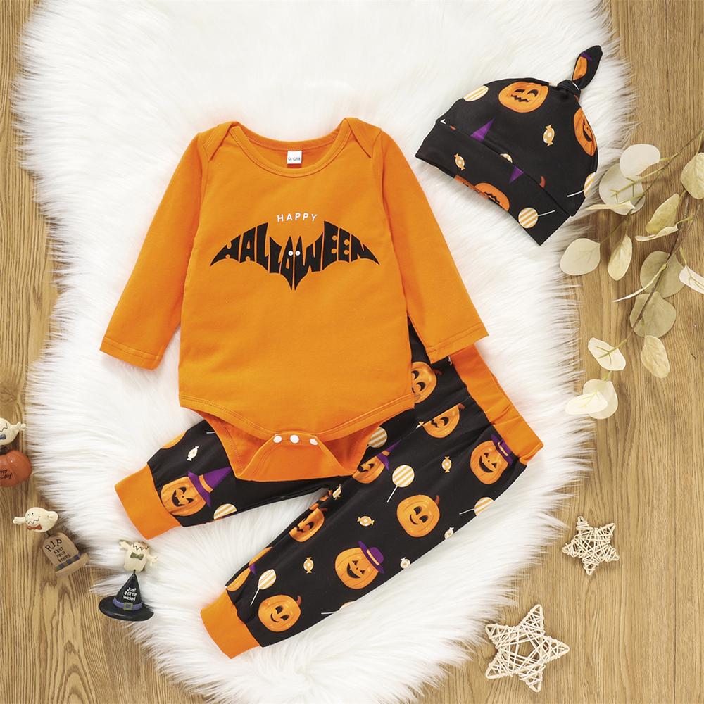 Baby Boys Long Sleeve Cartoon Printed Romper & Pants & Hat Wholesale Baby Clothes
