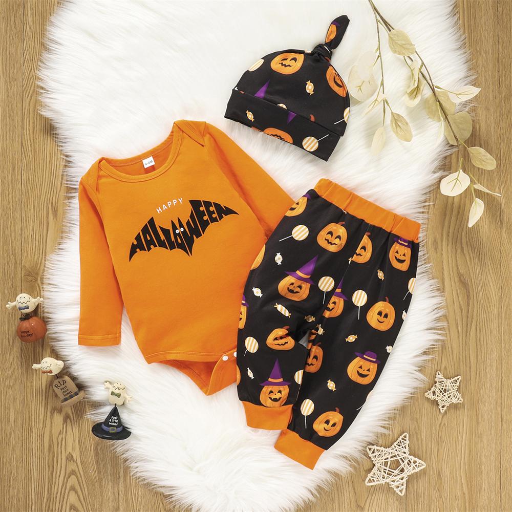 Baby Boys Long Sleeve Cartoon Printed Romper & Pants & Hat Wholesale Baby Clothes