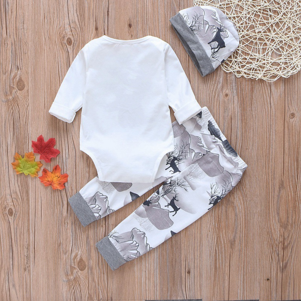 Baby Boys Long Sleeve Cartoon Printed Romper & Pants & Hat baby wholesale clothing