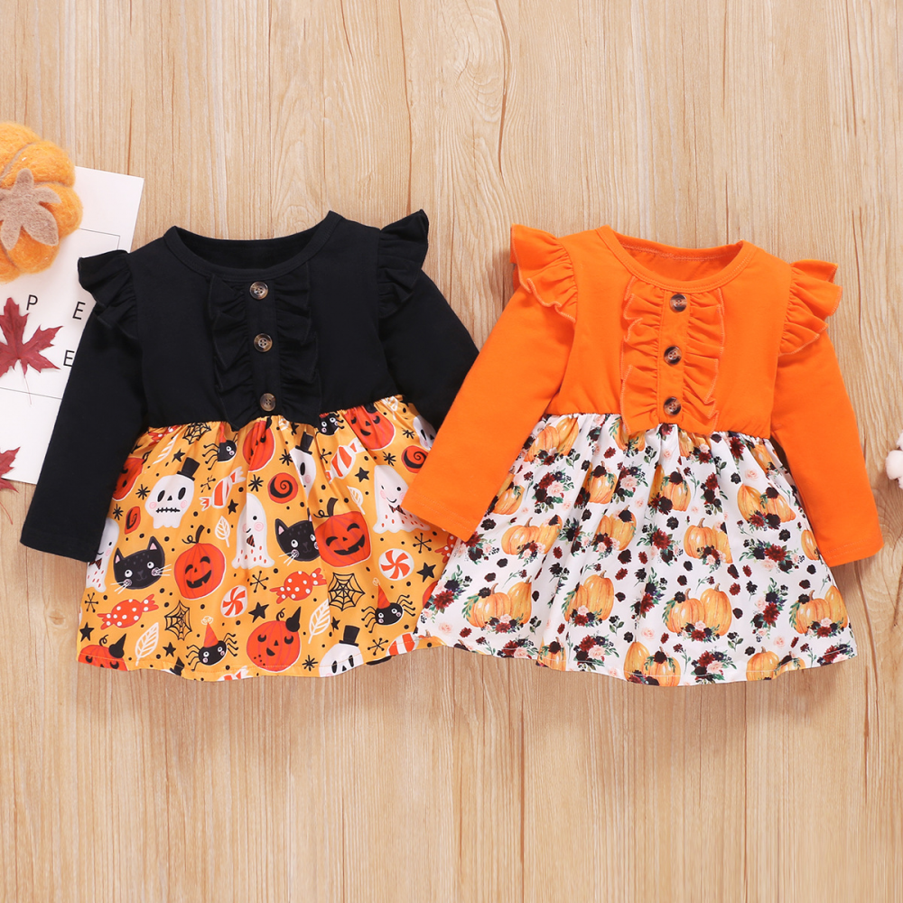 Girls Long Sleeve Cartoon Pumpkin Dress baby wholesale vendors