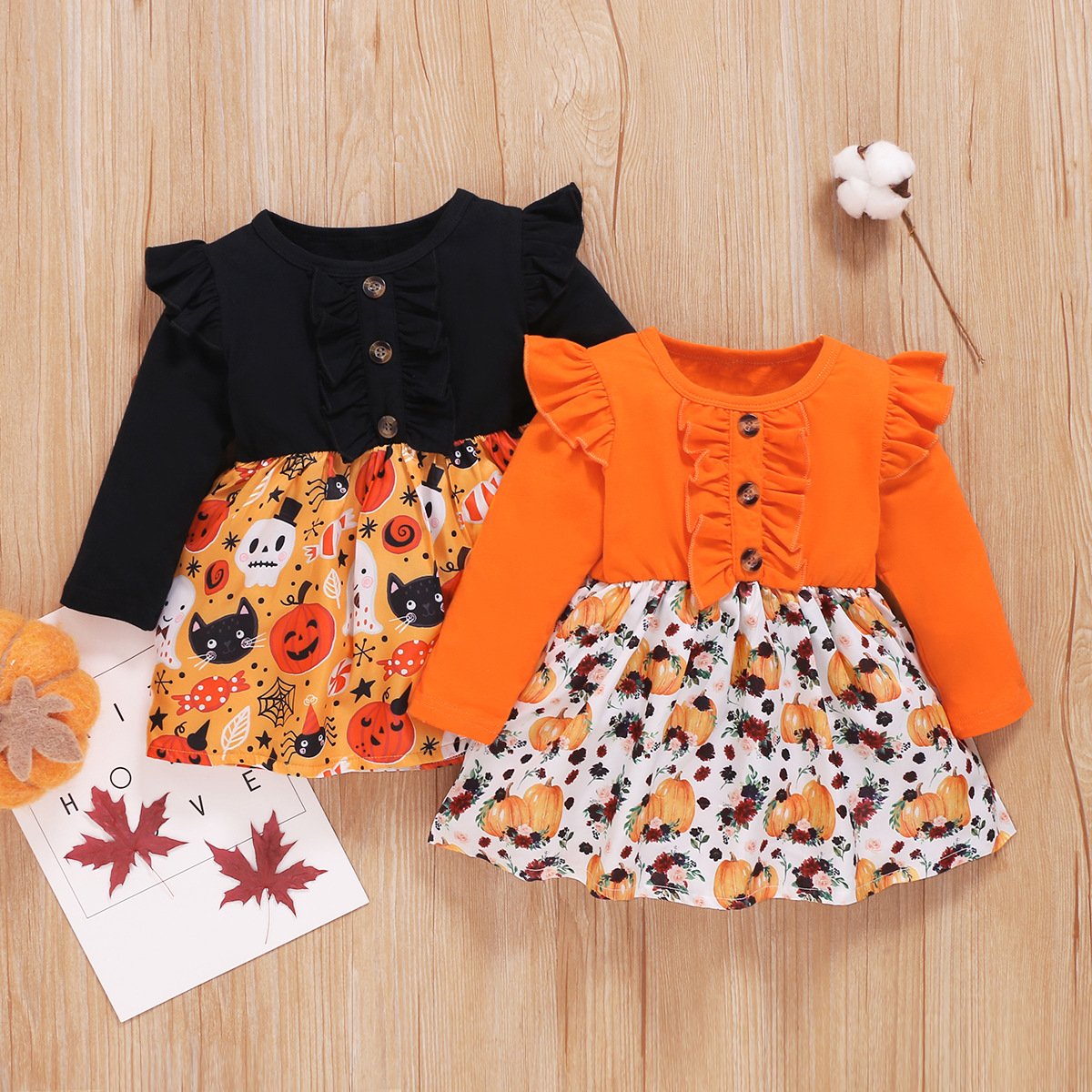 Girls Long Sleeve Cartoon Pumpkin Dress baby wholesale vendors