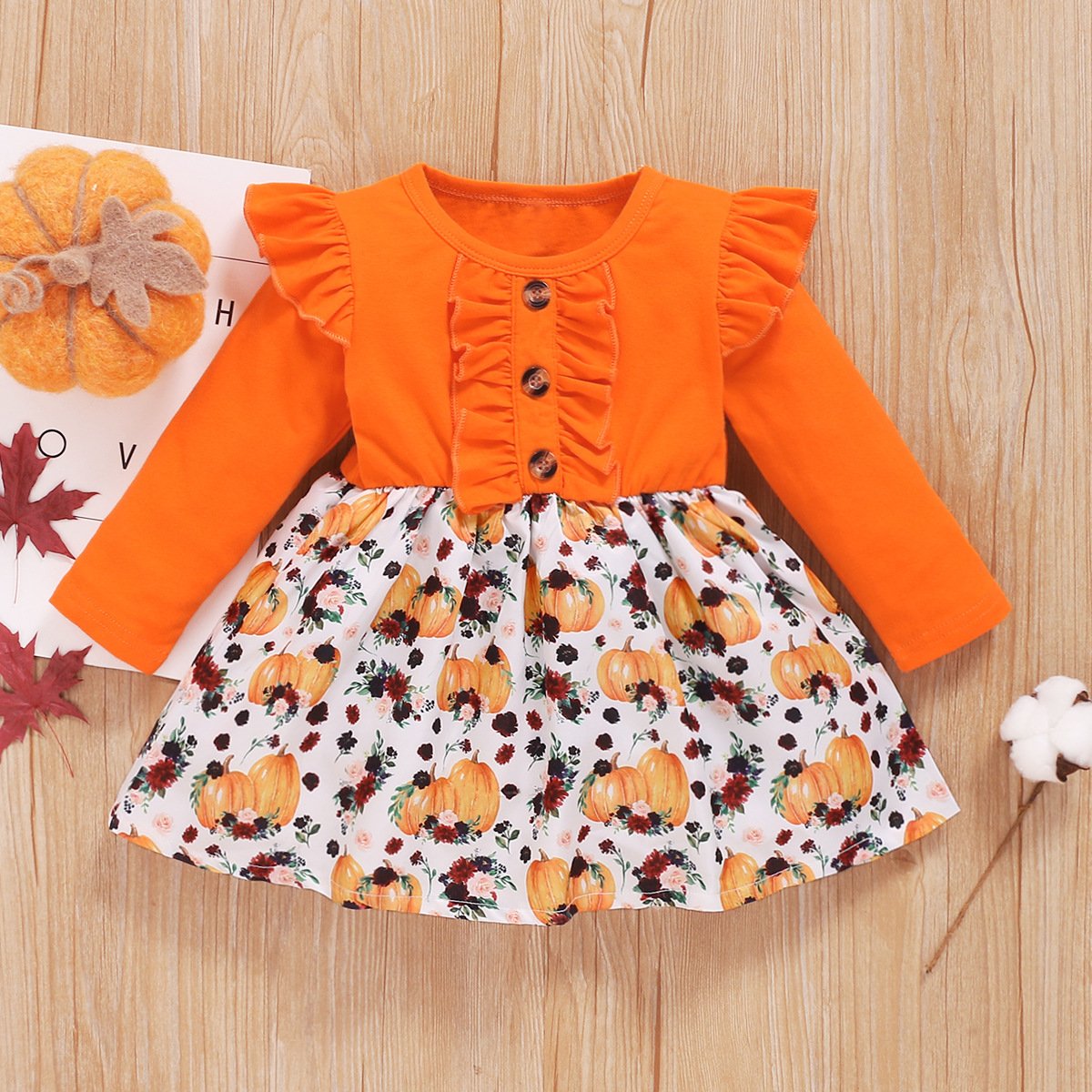 Girls Long Sleeve Cartoon Pumpkin Dress baby wholesale vendors